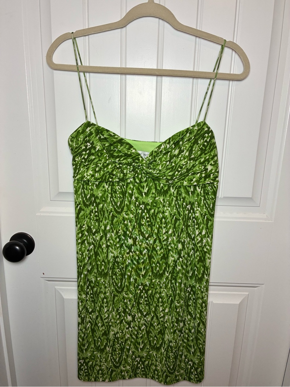 Nine West Green Printed Spaghetti Strap Mini Dress